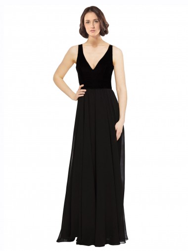 Purchase Stretch Velvet and Chiffon Prom Dress with V-Neckline UK