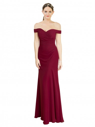 Purchase Off the Shoulder Long Chiffon Prom Dress with Pleats UK