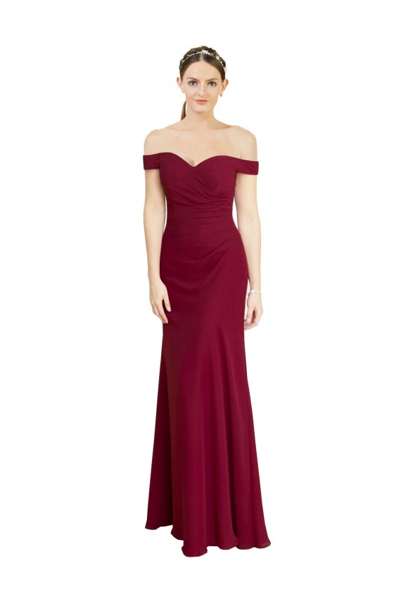 Purchase Off the Shoulder Long Chiffon Prom Dress with Pleats UK