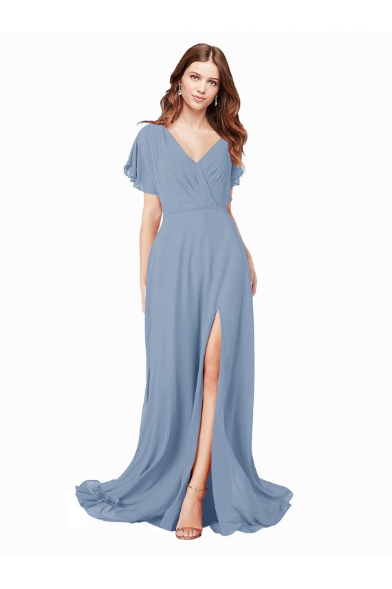 Purchase Chiffon Prom Dress with Flutter Sleeves and Front Slit UK