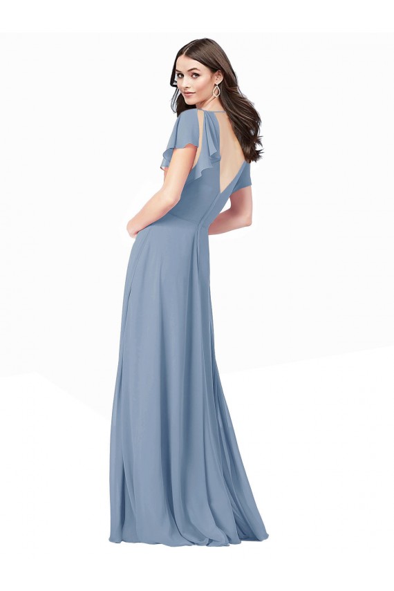 Purchase Chiffon Prom Dress with Flutter Sleeves and Front Slit UK