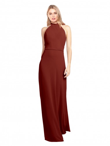 Purchase Slim High Neck Halter Fitted Open Back Chiffon Prom Dress UK