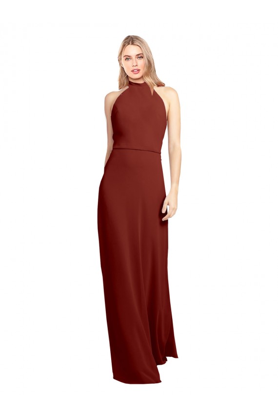 Purchase Slim High Neck Halter Fitted Open Back Chiffon Prom Dress UK