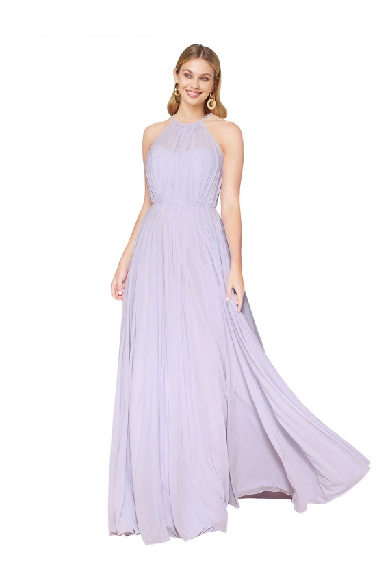 Purchase High Neck Halter Shirred Chiffon Prom Dress UK
