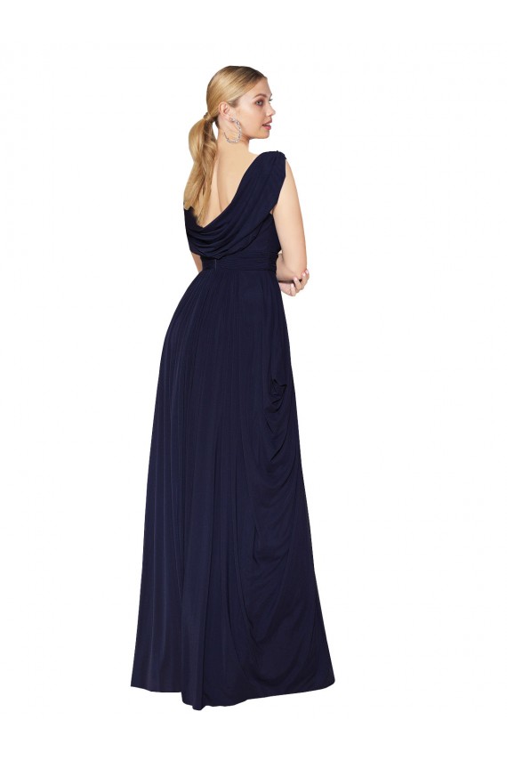 Purchase Draped Long V-Neck Floor Length Chiffon Prom Dress UK