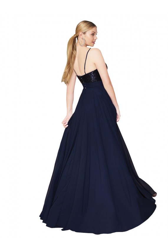 Purchase Sweetheart High Neck Sequin Top Long Chiffon Prom Dress UK