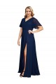 Purchase Chiffon V-Neck Short Sleeves Long Prom Dress with High Slit UK