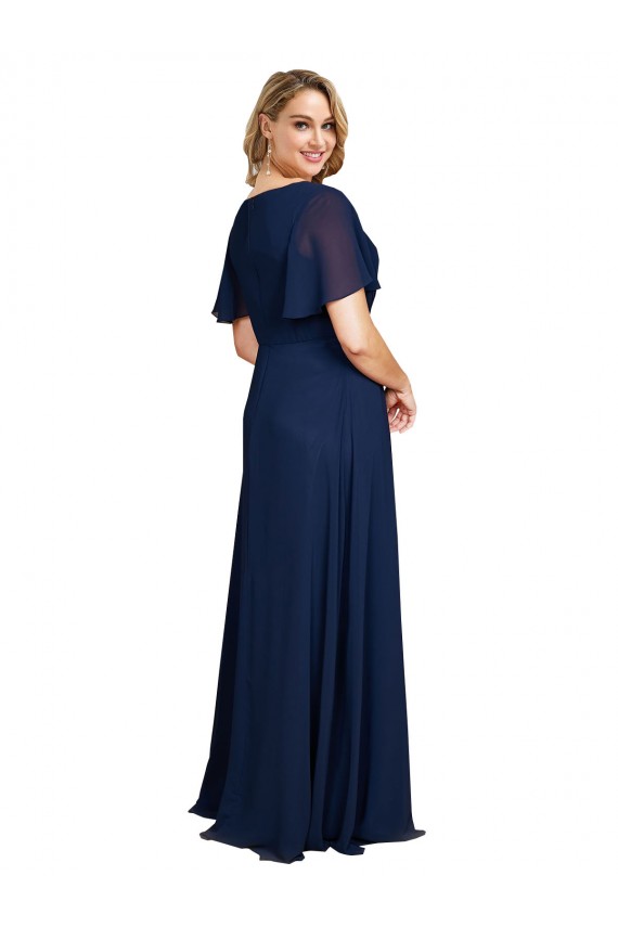 Purchase Chiffon V-Neck Short Sleeves Long Prom Dress with High Slit UK