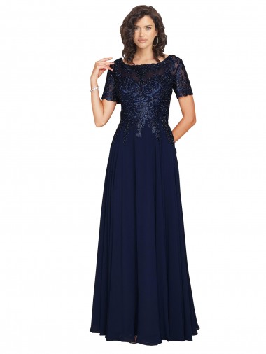 Purchase Short Sleeves A-Line Long Chiffon Prom Dress with Beaded Bodice UK