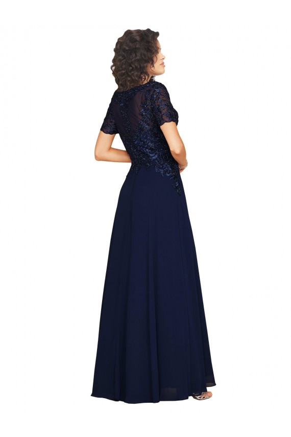 Purchase Short Sleeves A-Line Long Chiffon Prom Dress with Beaded Bodice UK