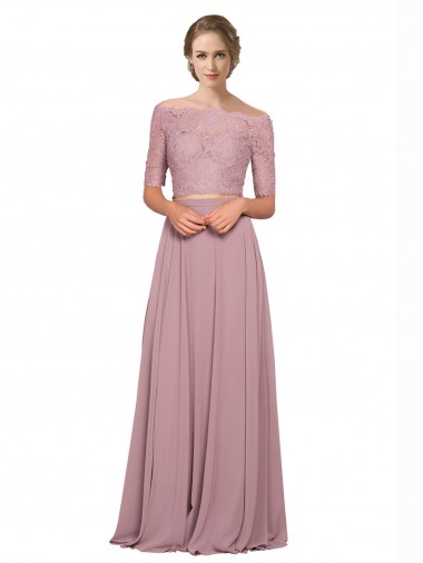 Purchase Off the Shoulder Lace Crop Top A-Line Chiffon Prom Dress UK