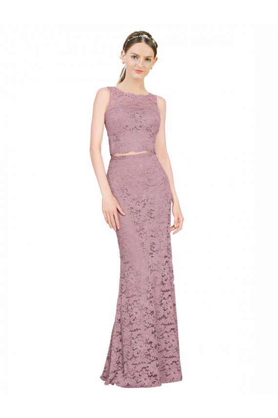 Purchase Sleeveless Crop Top High Neck Mermaid Lace Prom Dress UK