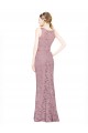 Purchase Sleeveless Crop Top High Neck Mermaid Lace Prom Dress UK