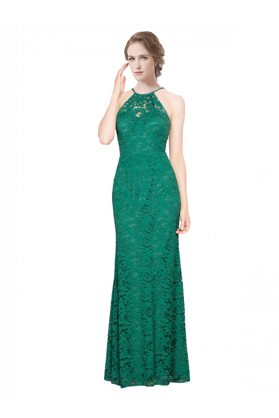 Purchase High Illusion Halter Neck Long Lace Prom Dress UK