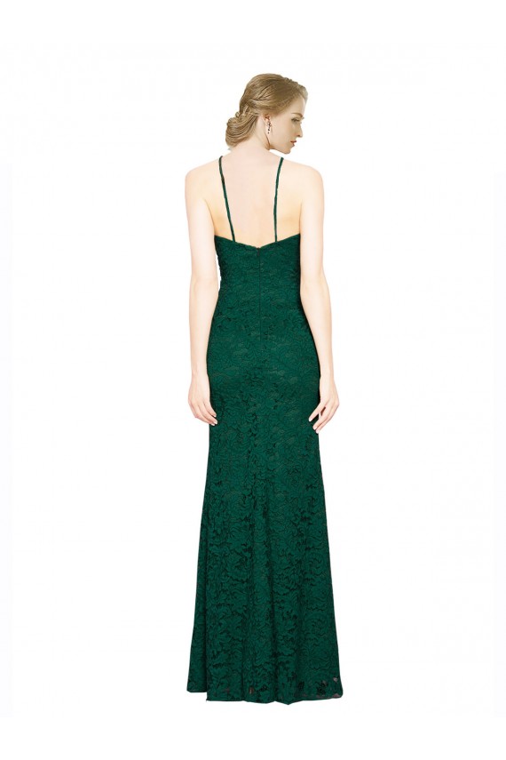 Purchase High Illusion Halter Neck Long Lace Prom Dress UK