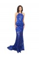 Purchase High Neck Long Open Back Lace Prom Dress with Train UK