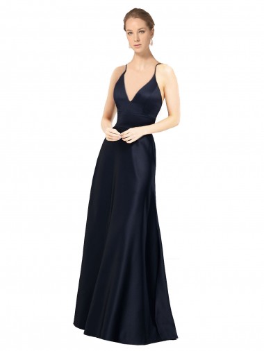Purchase Sexy Satin Prom Dress with Deep V-Neckline and Strappy Back UK