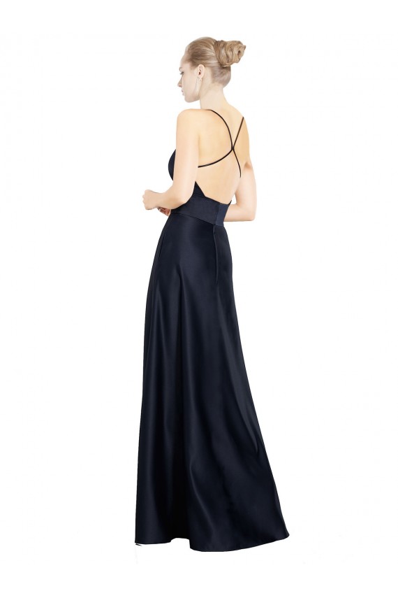Purchase Sexy Satin Prom Dress with Deep V-Neckline and Strappy Back UK