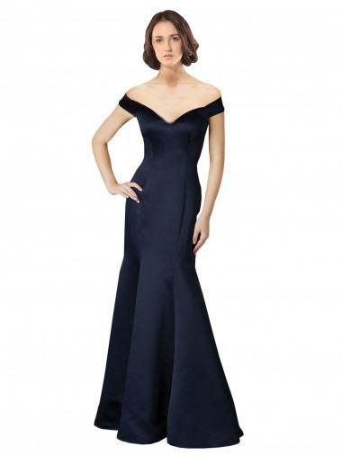 Purchase Fit and Flare Satin Prom Dress with Off the Shoulder Neckline UK