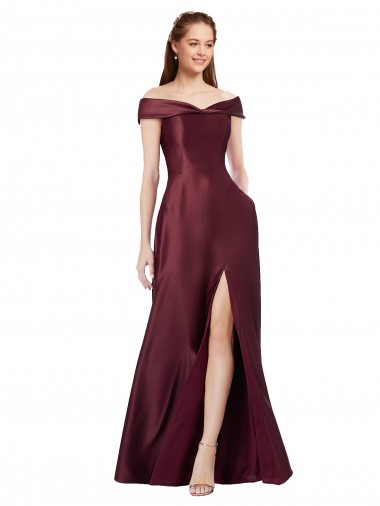 Purchase Long Off the Shoulder Satin Prom Dress with Thigh-high Slit UK