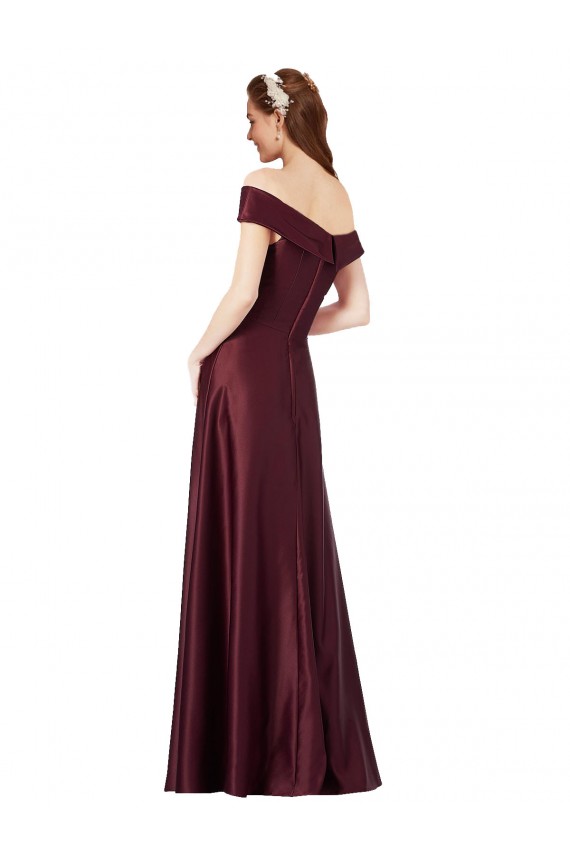 Purchase Long Off the Shoulder Satin Prom Dress with Thigh-high Slit UK