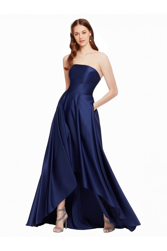 Purchase High Low Strapless Satin Prom Dress with Pockets UK