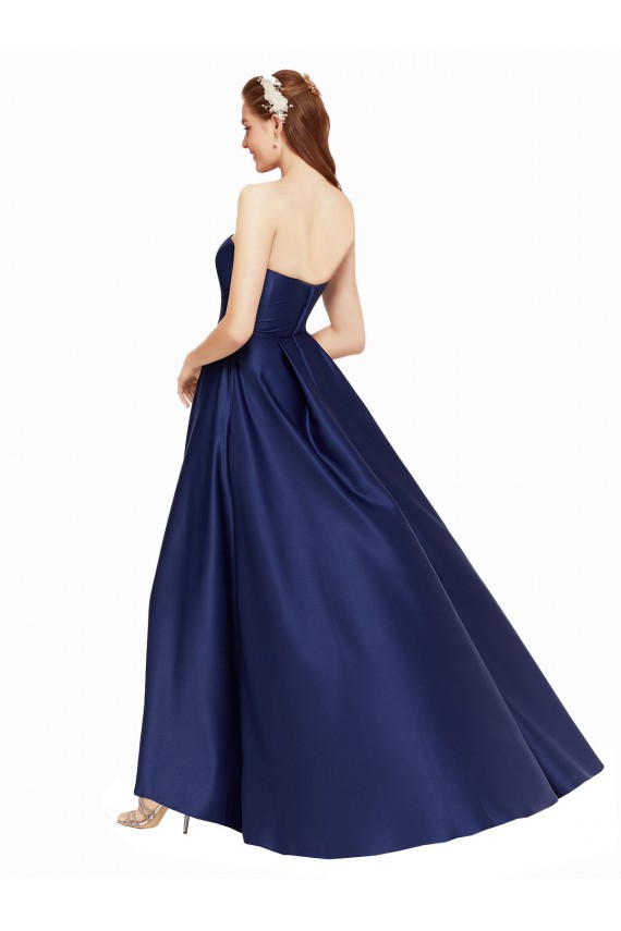 Purchase High Low Strapless Satin Prom Dress with Pockets UK