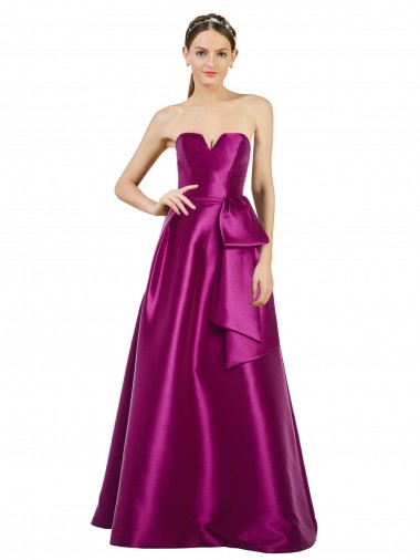 Purchase Sleeveless V-Neck Long Satin Prom Dress with Bow Waist UK