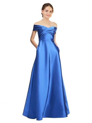 Purchase Sleeveless Off the Shoulder Ball Gown Satin Prom Dress UK