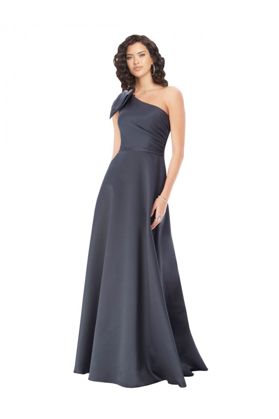 Purchase Rouched One Shoulder Floor Length Satin Prom Dress with Bow UK