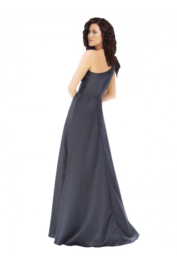 Purchase Rouched One Shoulder Floor Length Satin Prom Dress with Bow UK