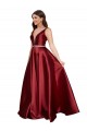 Purchase Sleeveless Deep V-Neck A-Line Satin Prom Dress with Pockets UK