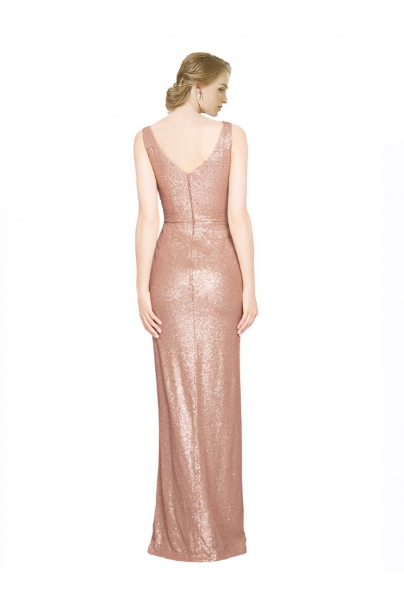 Purchase Draped V-Neck Striking Sheath Floor Length Sequin Prom Dress UK
