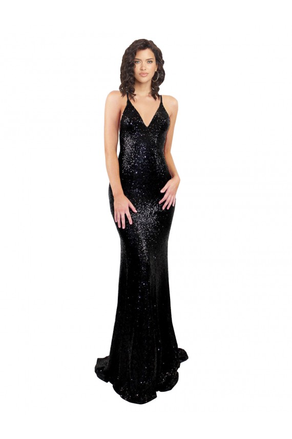 Purchase Sleek Fishtail Shaped Open Back Sequin Prom Dress UK