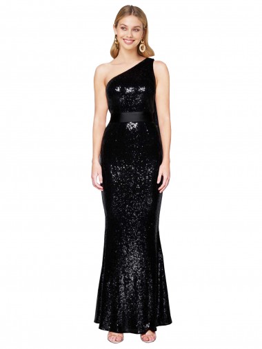 Purchase Draped One Shoulder Long Full Length Sequin Prom Dress UK