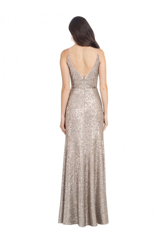 Purchase V-Neck Fully Sequin Prom Dress with V-Back and Front Slit UK