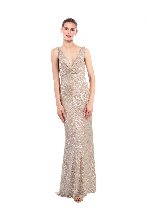 Purchase Faux Surplice V-Neck Slim Sparkling Sequin Prom Dress UK