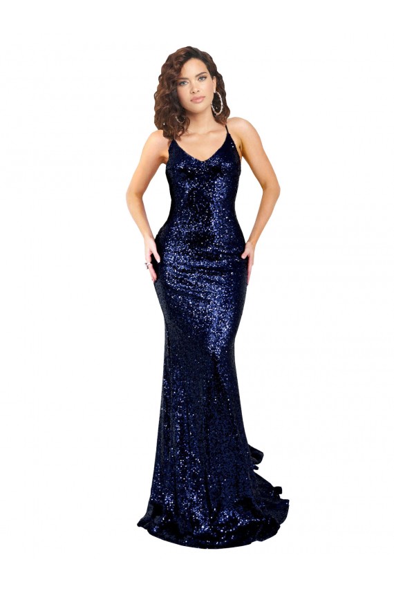 Purchase Mermaid V-Neck Low Back Long Sequin Prom Dress UK