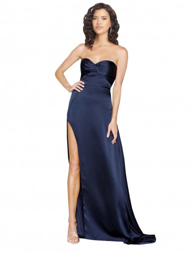 Purchase Knotted Sweetheart Silky Satin Prom Dress with High Side Split UK