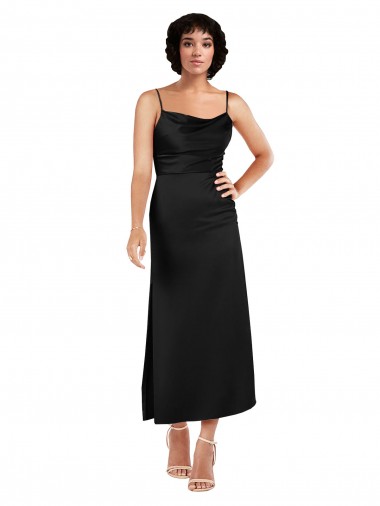 Purchase Cowl Neck Tea-Length Short Silky Satin Cocktail Prom Dress / Homecoming Dress with Skirt Slit UK