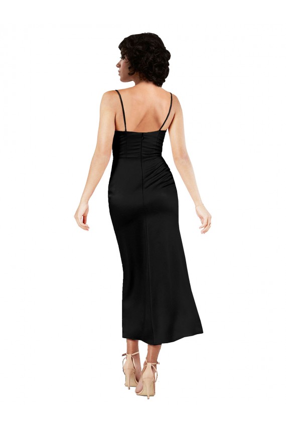 Purchase Cowl Neck Tea-Length Short Silky Satin Cocktail Prom Dress / Homecoming Dress with Skirt Slit UK