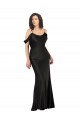 Purchase Off the Shoulder Sleeves Silky Satin Prom Dress with Skirt Slit UK
