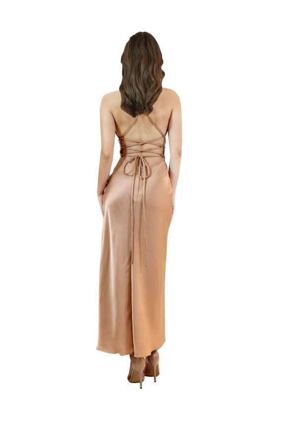 Purchase Cowl Neck Silky Satin Midi Length Cocktail Prom Dress / Homecoming Dress Low Back UK