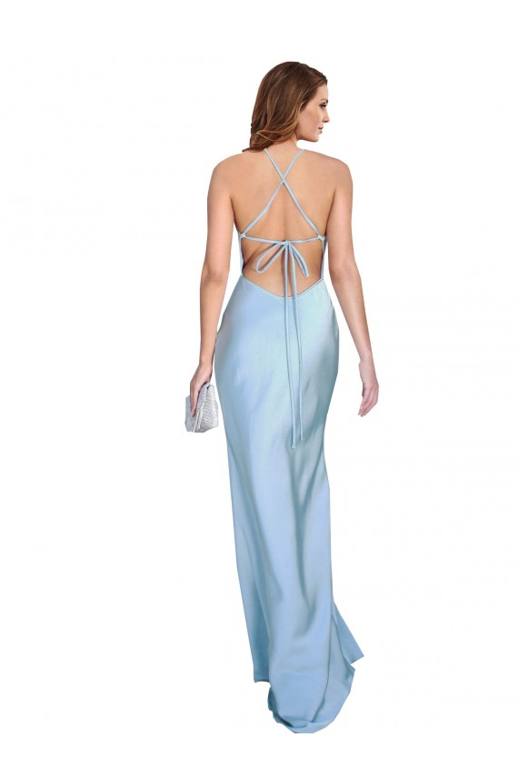 Purchase Open Back with Ties Cowl Neck Sheath Silky Satin Long Bridessmaid Dress UK