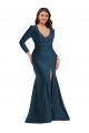 Purchase Long Sleeves Draped Wrap Silky Satin Mermaid Prom Dress with Front Slit UK