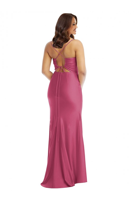 Purchase Cowl-Neck Open Tie-Back Silky Satin Mermaid Prom Dress with Frong Slit UK