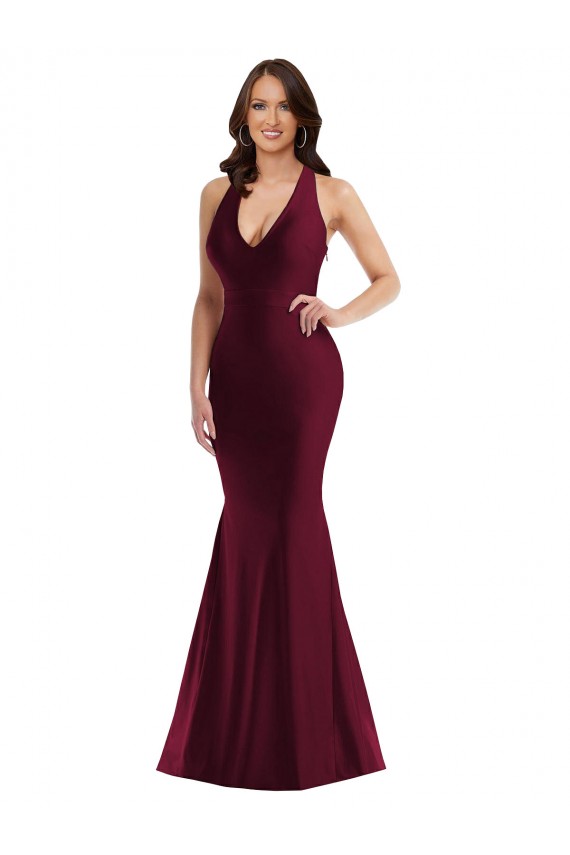 Purchase Plunge Neckline Cutout Low Back Silky Satin Mermaid Prom Dress UK