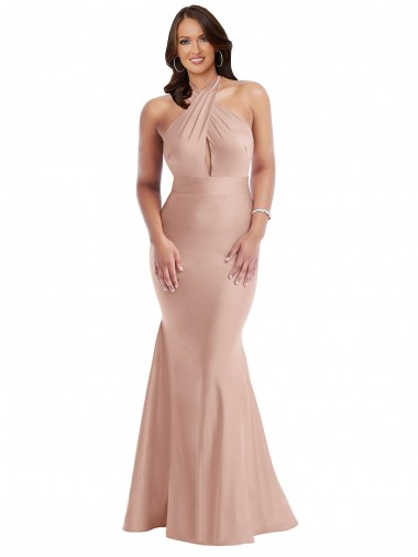 Purchase Criss Cross Halter Open Back Silky Satin Mermaid Prom Dress UK