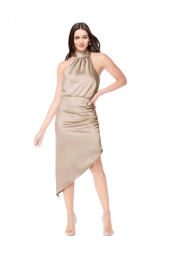 Purchase Silky Satin High Low Midi Length Cocktail Prom Dress / Homecoming Dress with Asymmetric Skirt UK
