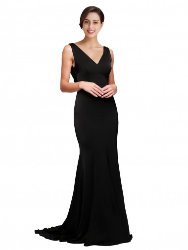 Purchase V-Neck Full Length Silky Satin Prom Dress with Soft Cowl Neck and Sweep Train UK